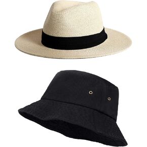 FURTALK Straw Panama Hat Summer Beach Sun Hat and Washed Cotton Bucket Hats for Women