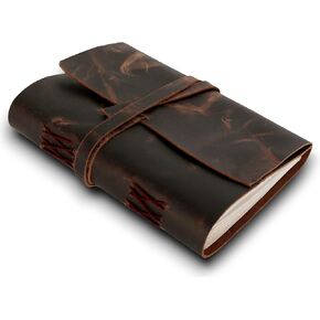 HG-LTHR A5 Leather Bound Blank Grimoire Leather Journal Book of Shadows Spell Book Leather Diary Journal Notebook Sketchbook for Artists