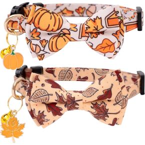 Faygarsle 2 Pack Breakaway Bowtie Cat Collar with Bell for Male Female Cats Soft Fancy Yellow Pink Bee Butterflies Pattern Spring Summer for Boy Girl Cats