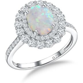 DAYBYDAY Princess Diana Kate Middleton Ring, Sterling Silve Oval Ruby/Sapphire/Peridot/Amethyst/Aquamarine Engagement Ring, 4ct Cz Created Gemstone Double Halo Promise Wedding Ring Anniversary Jewelry