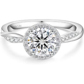 KRKC Moissanite Rings for Women,1CT Lab Created Diamond Engagement Rings, D Color VVS1 Clarity, Brilliant Round Cut, 925 Sterling Silver White Gold Plated Promise Rings Wedding Bands for Anniversary Promise and Bridal