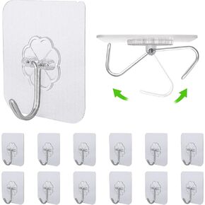 Amazopen Self Adhesive Hooks - 24 Packs of Wall Adhesive Hook Stick on Hooks Extra Strong 33lb (Max) Sticky Hooks for Hanging Coat, Cloth, Towel, Kitchen Utensils and Keys