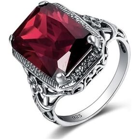 Elegant Huge Tanzanite 925 Silver Ruby Ring Emerald-Cut AAA CZ Engagement Ring Red Oversized Rectangular 3A Zircon Engagement Ring for Women