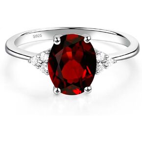 LUO S925 Sterling Silver Oval Shaped 7X9 mm Gemstone Ring Promise Ring Engagement Ring for Women