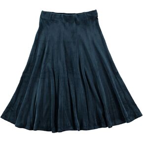 Women’s Midi 27 inch Length A-Line Velour Panel Skirt- Elastic Waist Office Pleated Skirt