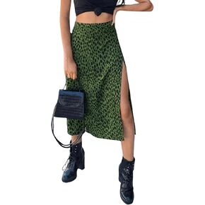 Floerns Women's Leopard Print Midi Skirt Streetwear Slit Hem Summer Skirts