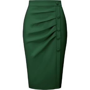 Women's Wear to Work Pencil Skirt Elastic High Waist Ruched Bodycon Midi Skirts