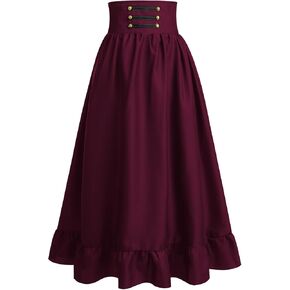 Women's Gothic Steampunk Skirt Victorian High-Low Bustle Skirt Renaissance Ruffles Lace Pirate Skirt Gypsy Hippie Party Skirt