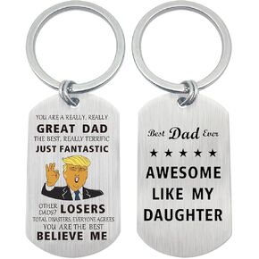 BULANG Daddy Gifts from Daughter - Dad Birthday Gifts, Awesome Trump Dad Keychain, Double-side Engraved Keychain- Birthday Father's Day Christmas Keychain Gift-Best Dad Gift Idea, Small, Silver