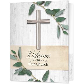 Welcome to Our Church Folders / 25 Greenery Religious / 2 Pocket Christian Visitor Gathering Folders / 9" x 12" New Member Welcome Folder/Made in The USA