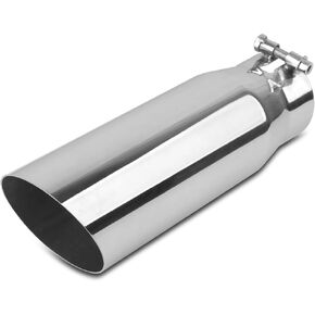 2.75 inch Inlet Exhaust Tip, 3.5" Outlet 12" Overall Length Stainless Steel Exhaust Tail Pipe, Bolt-On, Slant Sleek Angle Cut, Polished Tailpipe, Silvery