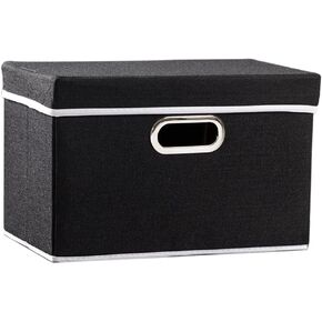 PRANDOM Large Collapsible Storage Bins with Lids [3-Pack] Linen Fabric Foldable Storage Boxes Organizer Containers Baskets Cube with Cover for Home Bedroom Closet Office Nursery (17.7x11.8x11.8)