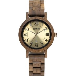 Zeitholz Wooden Watch for Women, Wolkenstein Analog Watch 36mm, Made from Natural Wood with Japanese Quartz Movement and Monthly Calendar.