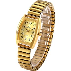 JewelryWe Women's Ultra Thin Easy Reader Watch with Elastic Strap, Golden/Silver Square Watch for Christmas