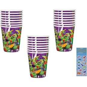 TMNT Teenage Mutant Ninja Turtles Birthday Party Supplies Bundle includes 24 Paper Cups 9oz and 1 Dinosaur Sticker Sheet
