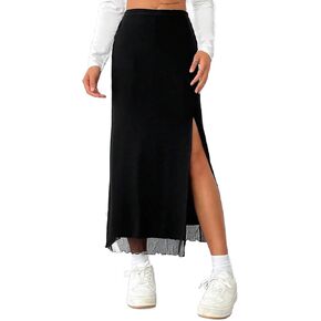 Avanova Women's Mesh Slit Split Long Skirts High Waisted Sexy Summer Maxi Skirts