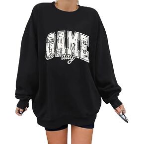 Game Day Sweatshirt for Women Oversized Football Sweatshirts Football Mom Crewneck Long Sleeve Pullover Tops