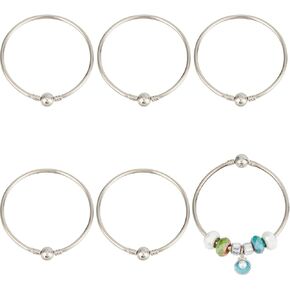 SUNNYCLUE 1 Box 6Pcs Metal Snake Bracelet Chain Bulk Silver Brass Charm Bracelets Chains Sterling European Bendable Extender Adjustable String Large Hole Chain for Jewelry Making Bracelet DIY Crafts