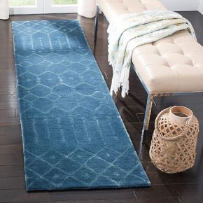 SAFAVIEH Himalaya Collection Runner Rug - 2'3" x 6', Navy & Silver, Handmade Moroccan Wool, Ideal for High Traffic Areas in Living Room, Bedroom (HIM903N)