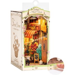 rowood Book Nook,Booknook DIY Kit with Dust Cover,3D Wooden Puzzle Decorative Bookend Miniature Dollhouse Kit Bookshelf Insert Decor,Crafts for Adults Teens on Birthday Christmas -Floral Corner