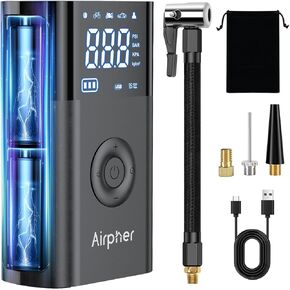 Tire Inflator Portable Air Compressor, Airpher Inflator Pump for Car Tires w/Digital Tire Pressure Gauge, 2.5X Faster Inflator 150PSI Cordless Electric Tire Inflator for Car Bike Motorcycle, Ball
