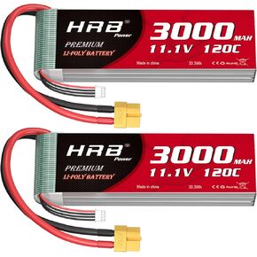 HRB 3S Lipo Battery XT60 3000mAh 120C 11.1V RC Lipo Battery Compatible with RC Car Airplane Boat Truck (2packs)