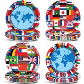 80 قطعة من أطباق أعلام العالم العالمية من Wiooffen حول العالم وديكورات أدوات المائدة والأعلام الدولية مقاس 7 بوصات أطباق عشاء ورقية للكيك والحلوى من أجل مستلزمات حفلات السفر وحفلات التقاعد