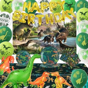 108PCS Dinosaur Party Decorations, Dinosaur Birthday Decoration, Include Plates Napkins Banner tablecloth balloon Set for Dinosaur Themes Party Kids 2+