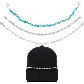 3pcs Trucker Hat Chains, Pearl Turquoise Metal Trucker Hat Accessories Charms Detachable Hat Chain Brim Decoration DIY Mesh Baseball Cap Chain for Party Supplies