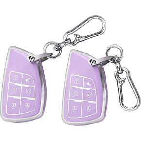 PIFOOG White Key Fob Cover for GMC Yukon Chevy Tahoe Suburban 1500 2024 2023 2022 2021 6 Button Car Keys Case Shell Full Covers Accessories Gold Keychain Girly Female TPU 2 Pack