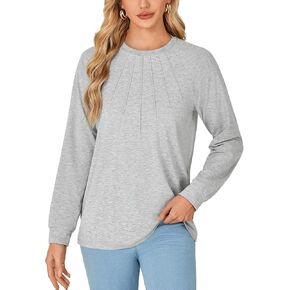 LYANER Women's Long Sleeve Shirts Dressy Casual Blouses T Shirts Crew Neck Pleated Tunic Top
