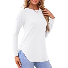 Amoretu Womens Tunic Tops Raglan Long Sleeve Crew Neck Shirts Side Slit Tees