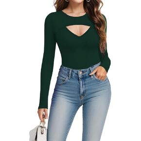 Womens Going Out Sexy Long Sleeve Tops Trendy Cute Cutout Slim Fitted Fall Tee Shirt Fashion Clothes