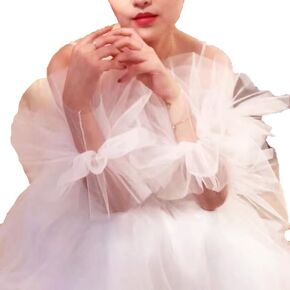 Women Long Puff Gloves Satin/Mesh Opera Sheer Gloves Elbow Oversized Ruffled Banquet Wedding Dance Party Gloves