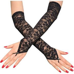 GORTIN Fingerless Lace Gloves Women's Lace Gloves Long Elbow Length Opera Party Wedding Glove 20s Costume Glove Accessories