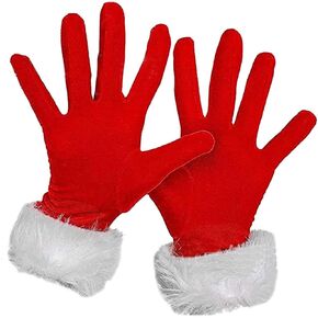 Red Fur Costume Gloves, Red Christmas Gloves, Red Velvet Gloves with White Furry Cuff Accessories for Costumes for Women Girls Christmas Party Cosplay Costumes, Santa Gloves