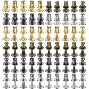 uxcell 4mm Ball Head Stud Rivets Screw Back, 60Pack Round Head Button Nipple Rivet for DIY Leather Craft Handbag Belt, 4 Colors