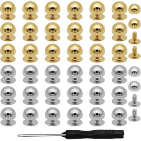 31pcs Screw Back Rivets Kit for Crafts,30pcs Round Flat Head Stud and 1pcs Cross Screwdriver,Metal Purse Feet Nailhead Flat Buckle Button Cap Rivets for Handbag Belts Shoes Leather(Gold,White K)