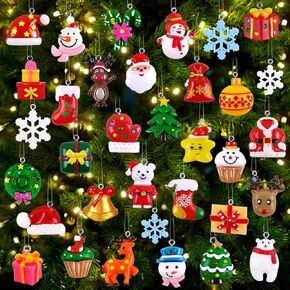 JOICEE 40PCS Mini Christmas Tree Hanging Ornaments Resin Christmas Tree Decorations Rustic Tiny Christmas Figurines for Holiday Christmas Hanging Decor