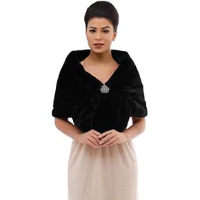 Wedding Faux Fur Shawl Wrap Winter Stole Shrug Bridal Evening Cape Scarf Cover Up for Bride and Bridesmaids
