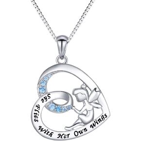S925 Sterling Silver Fairy with Angel Wings Jewelry Pendant Necklace for Princess Girls Women …