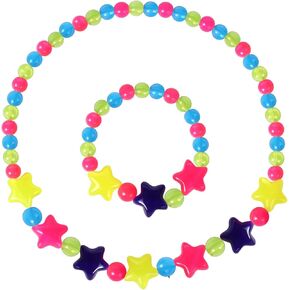 Girls Jewelry Set - Cute Star Beads Necklace Bracelet-Toddler Girls Star Jewelry - Stretchy Chunky Costume Jewelry Present Toy-Star