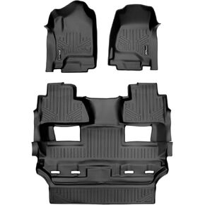SMARTLINER Custom Fit Floor Liners - Fits 2015 Chevy Tahoe & GMC Yukon (with 2nd Row Bucket Seats) Crew Cab - 1st & 2nd Row Liner Set - All Weather Floor Liners - Black