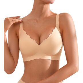 DEANGELMON Women's Seamless Bras No Underwire Comfort Bralettes Push Up Bras Wireless Scalloped Full Coverage Everyday Bra
