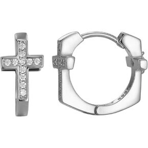 Small Huggie Earrings - S925 Sterling Silver Hoop Earrings Simple Mini Cross Earrings for Men Women Gift