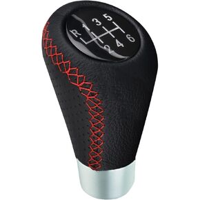 Abfer 6 Speed Shift Knob Leather Gear Stick Shifter Knobs Fit for Most Manual Transmission Vehicle Truck, Black