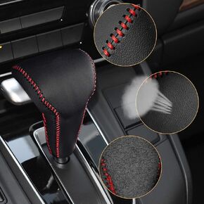 Compatible with DIY Genuine Leather Gear Shift Knob Cover Interior Accessories Protective Cover Decoration for Honda CRV 2012 2013 2014 2015 2016 Black Red with Red Stitches