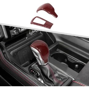 Jimen Fit for Dodge Ram 1500 TRX 2021-2024, 2PCS Gear Shift Knob Cover Trim (Red)