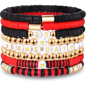 Game Day Bracelet for Women GO GAME DAY Heishi Beaded Stretch Bracelets Stackable Football Sports Bracelets Game Day Jewelry Gifts Football Accessories Outfits