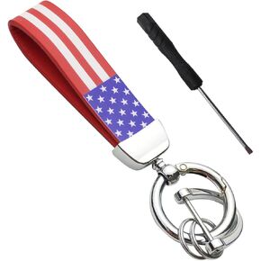 Augeny American USA Flag Car Keychain, 360 Degree Rotatable Keychain with Zinc Alloy Ring, Anti-Lost D-Ring Auto Key Chain, Universal Vehicle Accessories for Men and Women (Black)